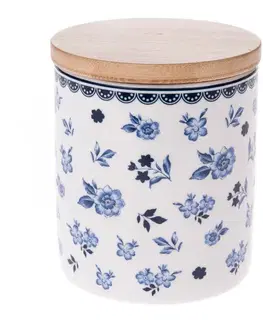 Porcelánová dóza s bambusovým víkem Floral, 600 ml