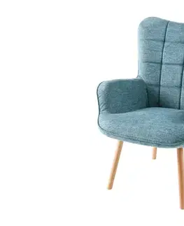 Estila Designové skandinávské křeslo ušák Scandinavia s prošívaným potahem ze strukturované látky v modré barvě 98 cm