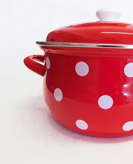 BELIS - Rendlík 24cm 4,5L a poklice smalt, červený bílé puntíky