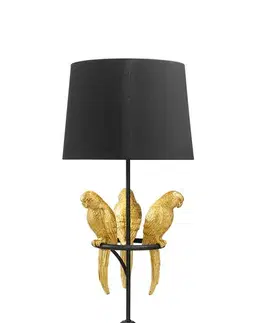 Estila Designová černá art deco stolní lampa Macaw se třemi figurami papoušků ve zlaté barvě 75 cm