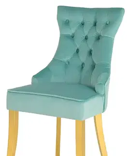 Estila Barokní jídelní židle Modern/Gold Barrock ve světle modrém sametovém čalounění zlatým klepadlem a zlatými nožičkami 96 cm