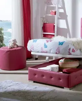 Estila Moderní stylová postel Raquel s růžovým koženým potahem s chesterfield prošíváním s úložným prostorem 90-105cm