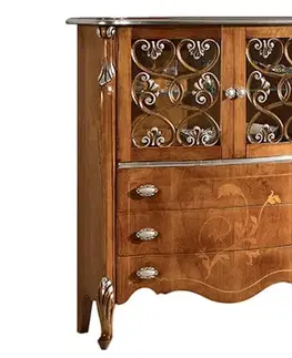 Estila Klasický luxusní příborník Pasiones s bohatým ornamentálním zdobením se třemi šuplíky a skleněnými dvířky 120cm