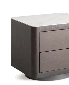 Estila Luxusní moderní noční stolek Hollis se dvěma šuplíky v tmavě hnědé barvě s bílou mramorovou deskou 55 cm