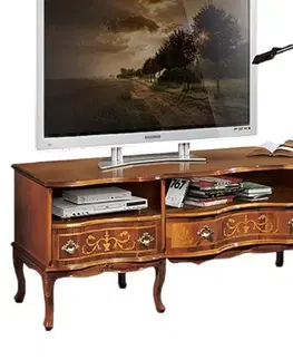 Estila Luxusní rustikální masivní vyřezávaný TV stolek Clasica se třemi zásuvkami a třemi poličkami 192cm