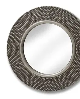 Estila Glamour nástěnné kulaté kovové zrcadlo Alora s 3D plastickým tečkovaným dekorem se širokým rámem ve stříbrné barvě 80 cm