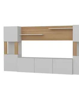Televizní stěna Lore White and Teak