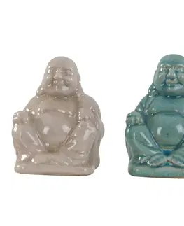 Estila Štýlová etno keramická glazúrovaná soška Budha v béžovej farbe s lesklým povrchom 16 cm