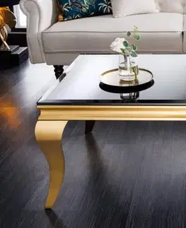 Estila Moderní konferenční stolek Gold Barock v barokním stylu obdélníkový zlatý/černý opálové sklo 100cm