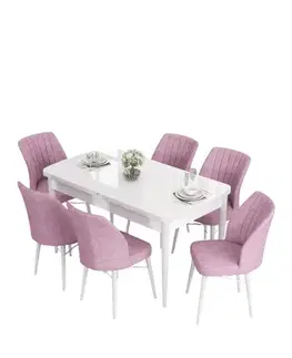 Extendable Dining Table & Chairs Set (7 Pieces) Eva - White, Pink