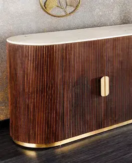 Estila Luxusní art deco oválný čtyřdveřový příborník Gatsby z mangového dřeva s mramorovou vrchní deskou hnědá bílá 180 cm