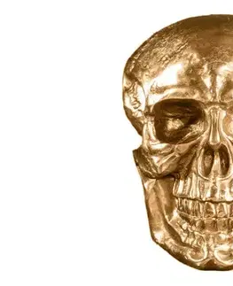 Estila Glamour nástěnná dekorace Skull ve tvaru realistické zlaté lebky z kovu s lesklým povrchem 40 cm