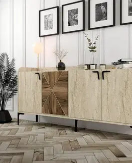 Konzolový stolek Venedik - Walnut, Travertine
