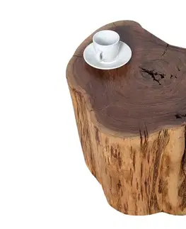 Estila Jedinečný etno kulatý nepravidelný hnědý masivní příruční stolek Pure z akáciového dřeva 50 cm