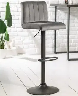 Estila Designová čalouněná barová židle Portland se šedým sametovým potahem 109cm