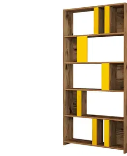 Knihovna Lima - Walnut, Yellow