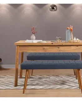 Jídelní set s rozkládacím stolem a lavicí (3 kusy) Santiago 1048 - Atlantic Pine, Dark Blue