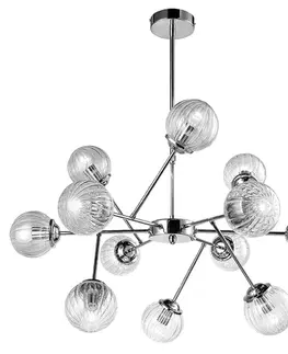 Závěsná stropní lampa s chromovanými skleněnými stínidly 12x40W