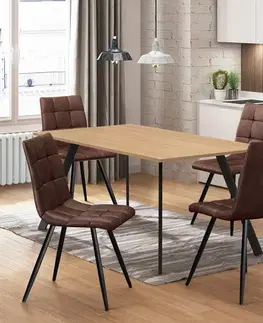 Jídelní stůl 120x80 BERGEN dub + 4 židle BERGEN hnědé mikrovlákno