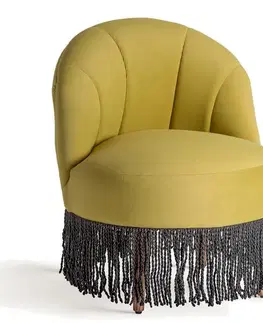 Estila Luxusní glamour kulaté pistáciové zelené prošívané čalouněné křeslo Zimis se sametovým potahem a tmavě šedými třásněmi 80 cm