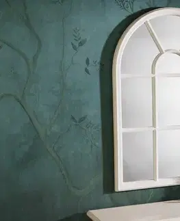 Estila Nástěnné zrcadlo Castillo s polobloukovým designem tabulového okna s dřevěným rámem s vintage bílým nátěrem 100 cm