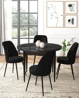 Dining Table & Chairs Set (5 Pieces) Tor - Black Marble, Black