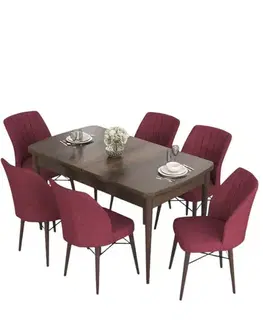 Extendable Dining Table & Chairs Set (7 Pieces) Eva - Baroque, Burgundy