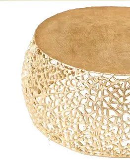 Estila Designový kulatý konferenční stolek Hoja s kovovou konstrukcí zlaté barvy 75cm
