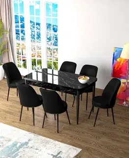 Extendable Dining Table & Chairs Set (7 Pieces) Zen - Black Marble, Black