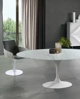 Estila Luxusní kulatý jídelní stůl Henning Marble z mramoru s lesklou bílou podstavou 200cm
