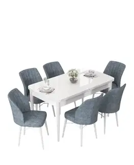 Extendable Dining Table & Chairs Set (7 Pieces) Nef - White, Grey