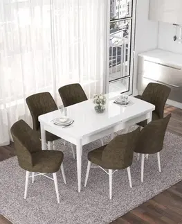 Extendable Dining Table & Chairs Set (7 Pieces) Nef - White, Brown
