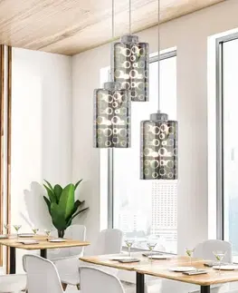 Závěsná lampa s chromovanými stínidly z desky a skla 3D 3x40W Nocturno