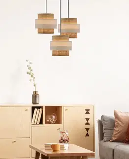 Závěsná lampa z ratanu, černá, deska, 3x40W, stínidlo E27, bílá+krémová