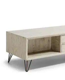Estila Bílý retro obdélnikový konferenční stolek Muria se zásuvkami a kovovými nožičkami v tmavém odstínu 115cm