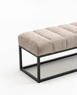 Estila Designová retro čalouněná lavice Taxil se světlým šedo béžovým potahem z buklé látky 110 cm