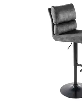 Estila Designová industriální barová otočná židle Zoe se sametovým potahem v šedé barvě 100-121 cm