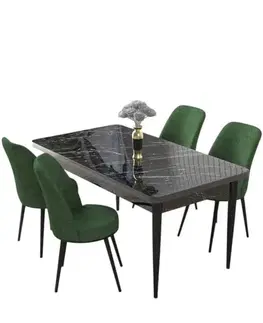 Dining Table & Chairs Set (5 Pieces) Nil - Black Marble, Khaki