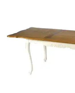 Estila Luxusní provence dřevěný bílo-hnědý rozkládací stůl Preciosa z masivního mahagonového dřeva 160/220cm