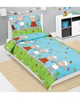 Bellatex Dětské krepové povlečení Ovečka modrá, 140 x 200, 70 x 90 cm, 140 x 200 cm, 70 x 90 cm