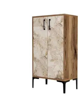 Botník Prag - Walnut, White Marble