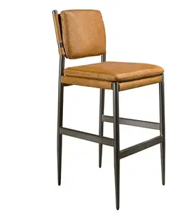 Estila Luxusní moderní barová židle Rotho s hnědým potahem z pravé kůže a černou lesklou kovovou konstrukcí 112 cm