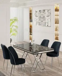 Dining Table & Chairs Set (5 Pieces) Vals - Black Marble, Chrome, Anthracite