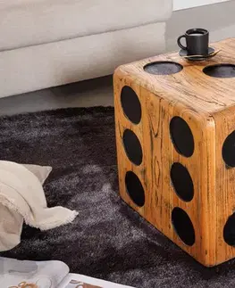 Estila Designový čtvereční příruční stolek ve tvaru kostky Lelio ze dřeva mindi ve světle hnědé barvě 41 cm