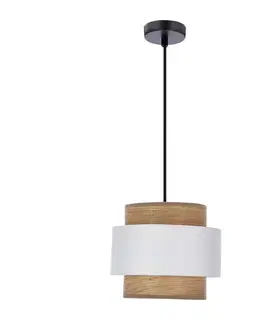 Stropní závěsná lampa Forni 1x40W E27 černé svítidlo s bílým stínidlem z ořechového dřeva, vhodná do obývacího pokoje, ložnice, jídelny, moderního a klasického stylu.