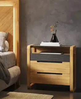 Estila Luxusní art deco noční stolek Berna s mramorovou deskou a dvěma šuplíky s vroubkovaným panelem 65 cm