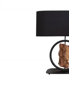Estila Moderní černá stolní lampa Elements s dřevěnými prvky 58cm