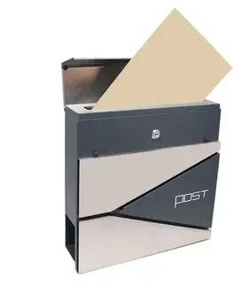 Poštovní schránka 371 x 362 x 105 mm, Zn+nerez s otvorem na noviny