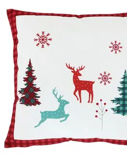 Polštář sametový s výplní - vánoční, červené okraje, 100% polyester, 45 x 45 cm.