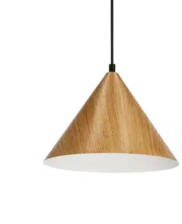 Závěsná lampa Dunca 25, černá, 1x40, E27, stínidlo ze světlého dubu